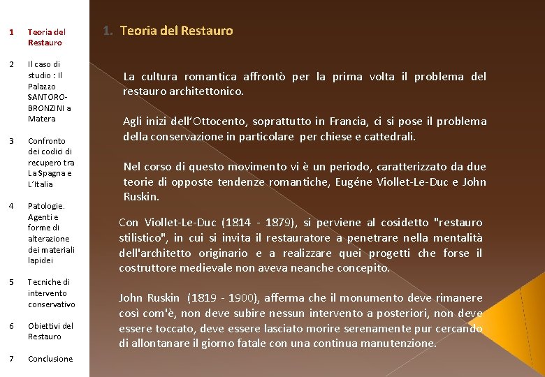 1 Teoria del Restauro 2 Il caso di studio : Il Palazzo SANTOROBRONZINI a