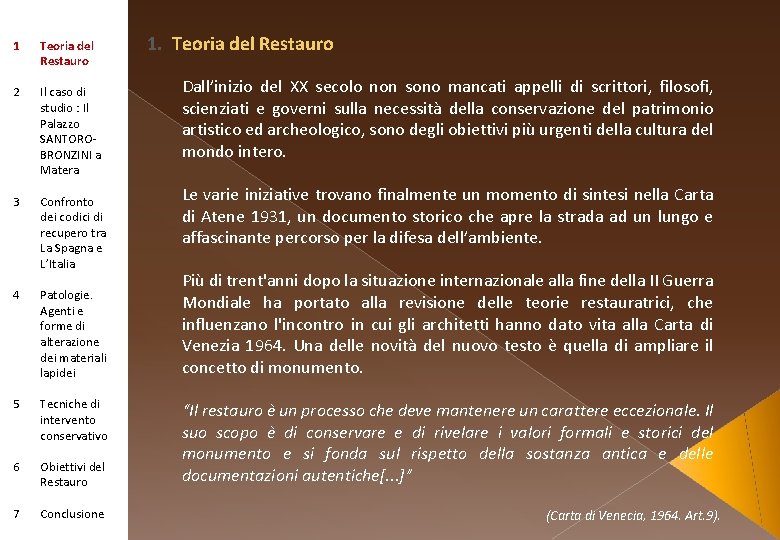 1 Teoria del Restauro 2 Il caso di studio : Il Palazzo SANTOROBRONZINI a