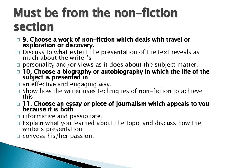 Must be from the non-fiction section � � � � � 9. Choose a