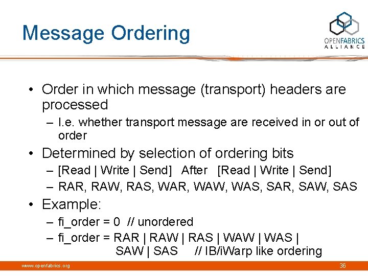 Message Ordering • Order in which message (transport) headers are processed – I. e.