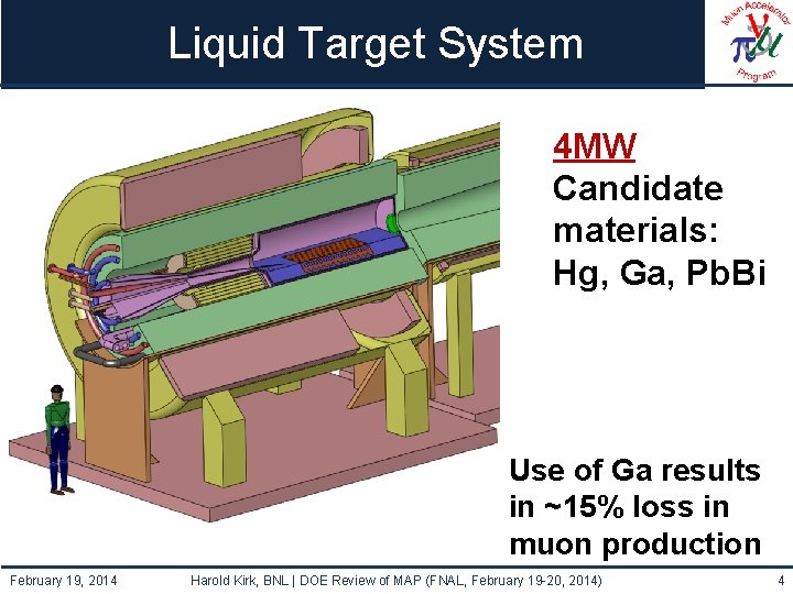 Liquid Target System 4 MW Candidate materials: Hg, Ga, Pb. Bi Use of Ga