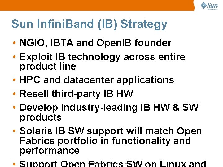 Sun Infini. Band (IB) Strategy • NGIO, IBTA and Open. IB founder • Exploit