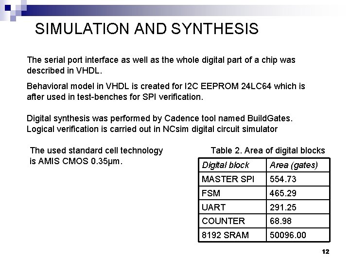 SIMULATION AND SYNTHESIS The serial port interface as well as the whole digital part