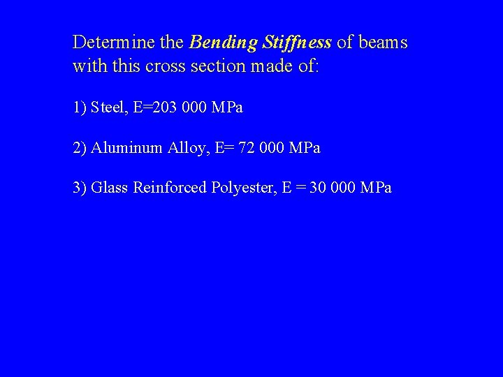 Determine the Bending Stiffness of beams with this cross section made of: 1) Steel,