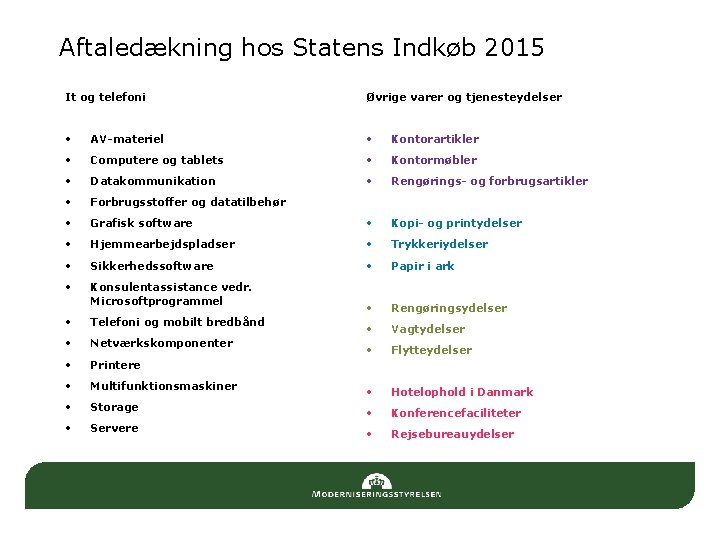 Aftaledækning hos Statens Indkøb 2015 It og telefoni Øvrige varer og tjenesteydelser • AV-materiel