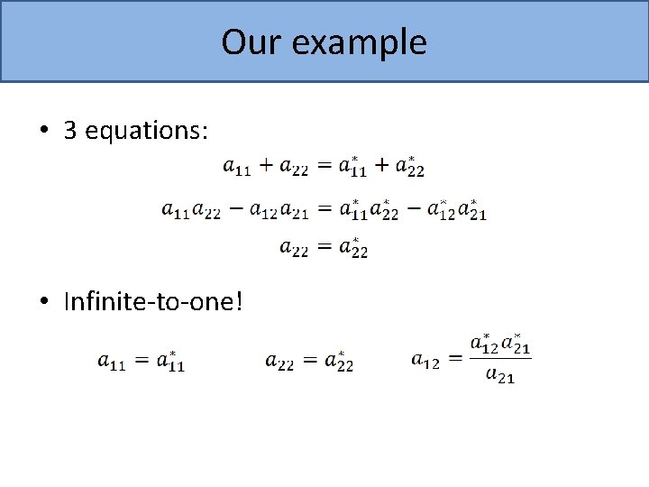 Our example • 3 equations: • Infinite-to-one! 