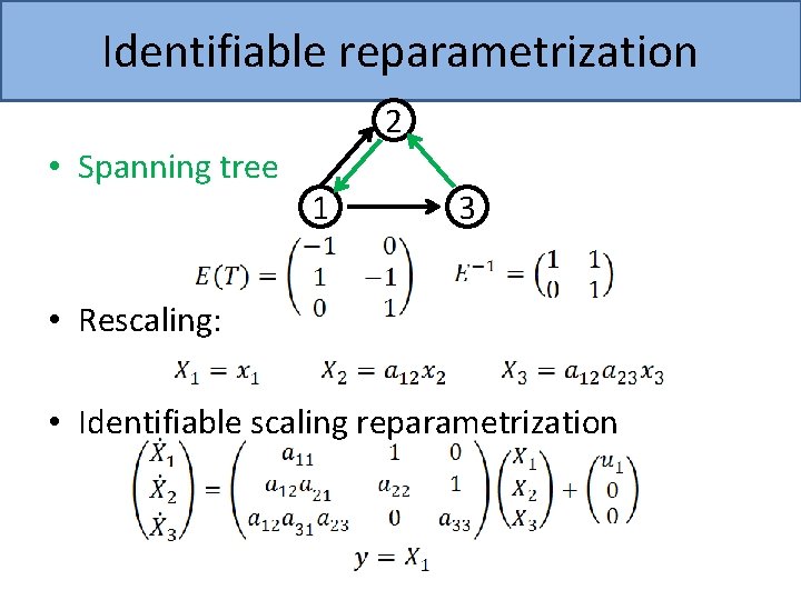 Identifiable reparametrization 2 • Spanning tree 1 3 • Rescaling: • Identifiable scaling reparametrization