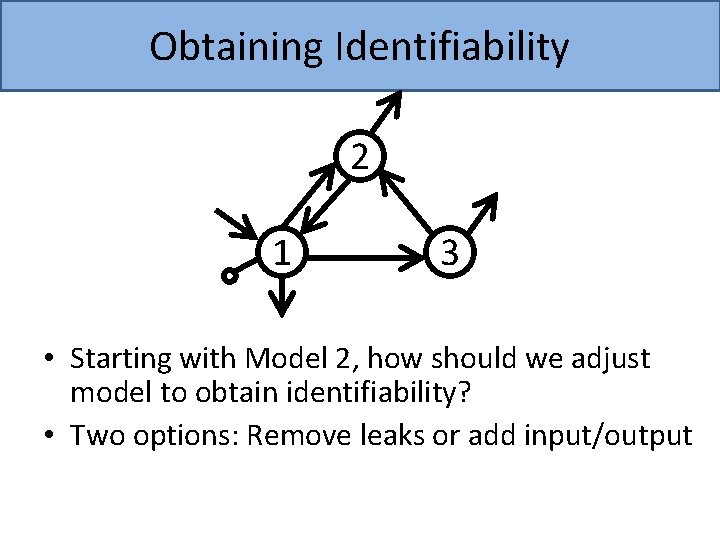 Obtaining Identifiability 2 1 3 • Starting with Model 2, how should we adjust