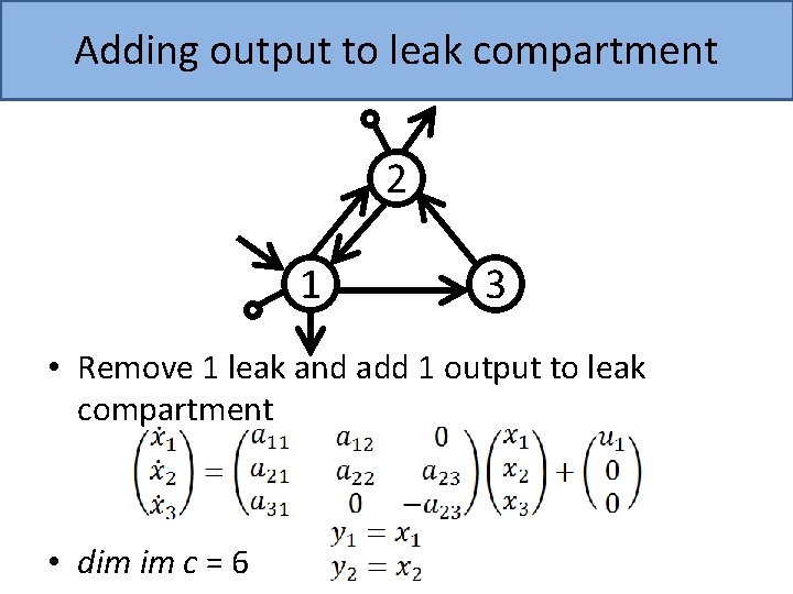 Adding output to leak compartment 2 1 3 • Remove 1 leak and add