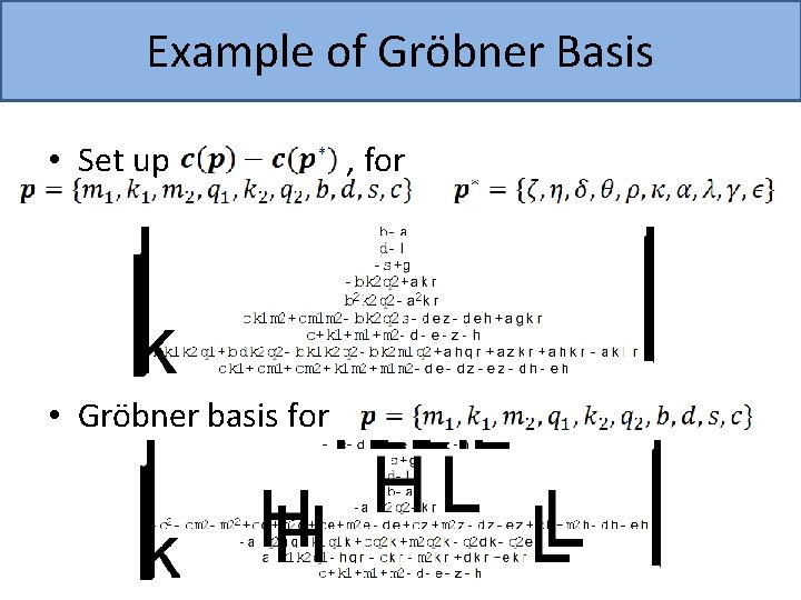 Example of Gröbner Basis • Set up • Gröbner basis for , for 