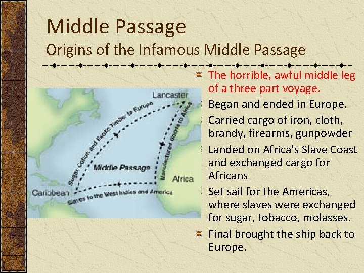 Middle Passage Origins of the Infamous Middle Passage The horrible, awful middle leg of