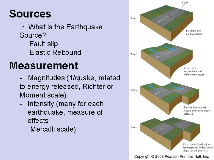 Sources ・ What is the Earthquake Source? Fault slip Elastic Rebound Measurement - Magnitudes