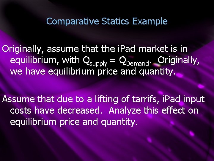 Comparative Statics Example Originally, assume that the i. Pad market is in equilibrium, with