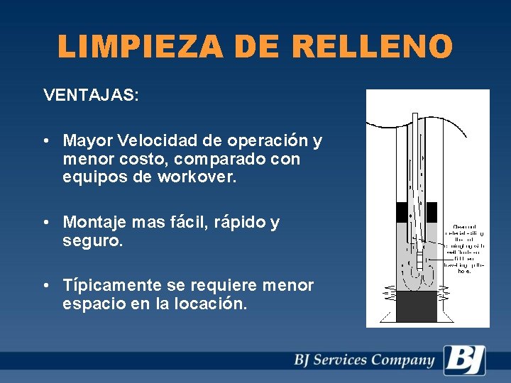 LIMPIEZA DE RELLENO VENTAJAS: • Mayor Velocidad de operación y menor costo, comparado con