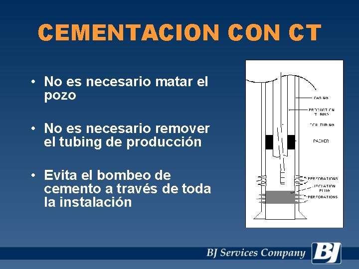 CEMENTACION CT • No es necesario matar el pozo • No es necesario remover