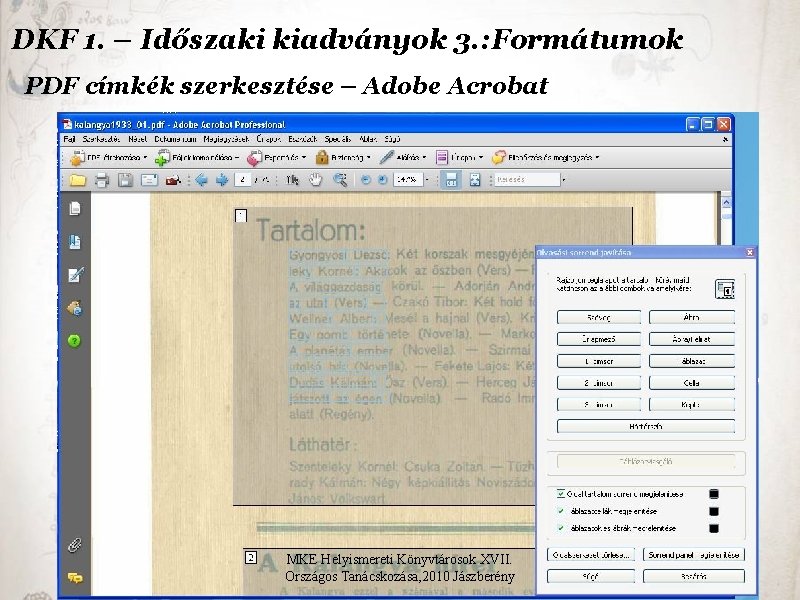 DKF 1. – Időszaki kiadványok 3. : Formátumok PDF címkék szerkesztése – Adobe Acrobat