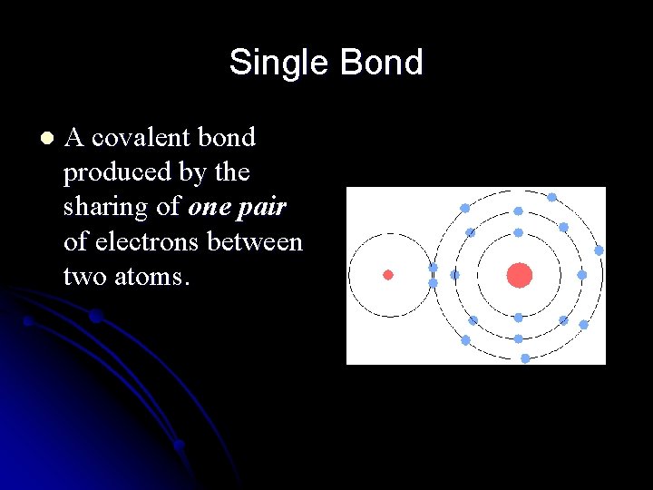 Single Bond l A covalent bond produced by the sharing of one pair of