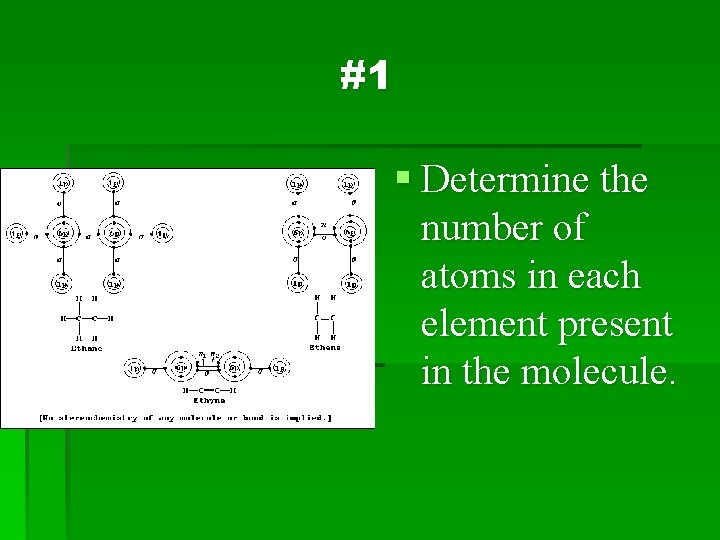 #1 § Determine the number of atoms in each element present in the molecule.