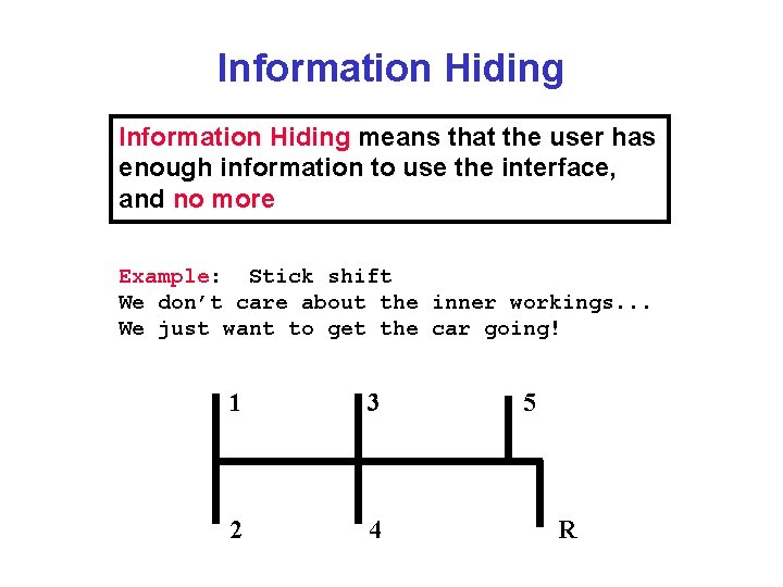 Information Hiding means that the user has enough information to use the interface, and
