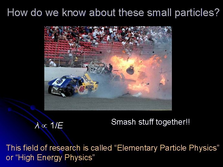 How do we know about these small particles? λ 1/E Smash stuff together!! This