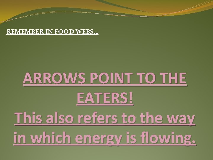 REMEMBER IN FOOD WEBS… ARROWS POINT TO THE EATERS! This also refers to the