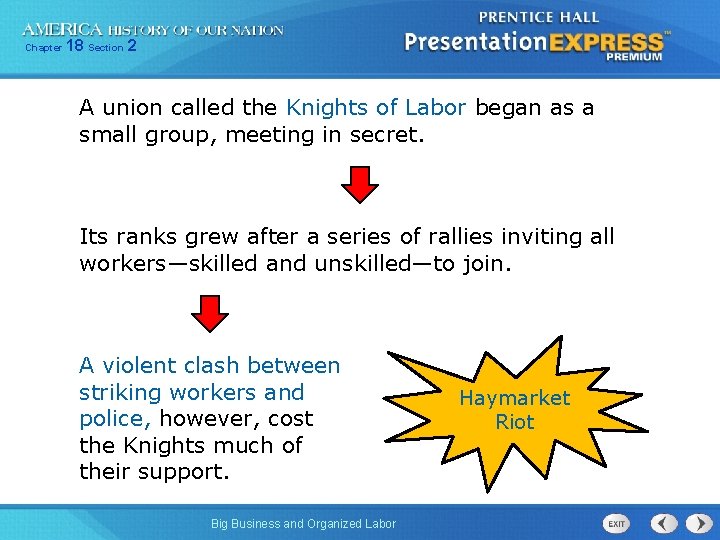 Chapter 18 Section 2 A union called the Knights of Labor began as a