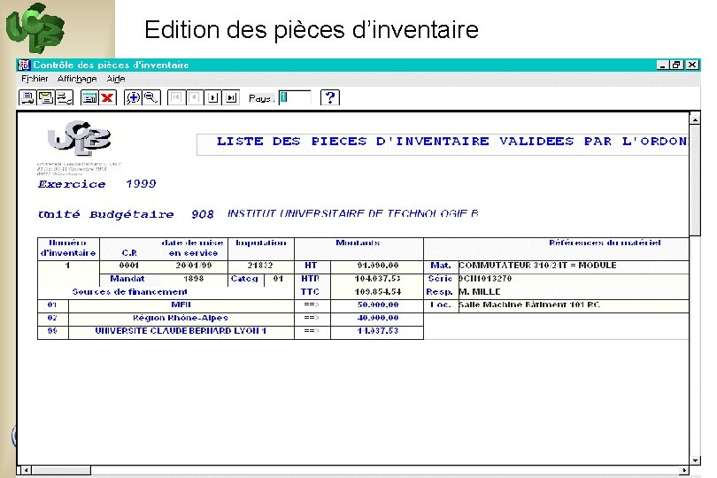 Edition des pièces d’inventaire Bourse aux Outils 29 -11 -2000 