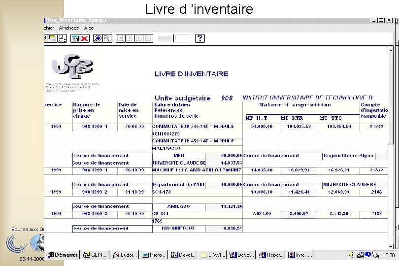 Livre d ’inventaire Bourse aux Outils 29 -11 -2000 