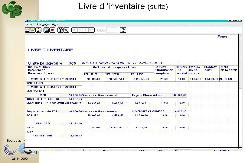 Livre d ’inventaire (suite) Bourse aux Outils 29 -11 -2000 