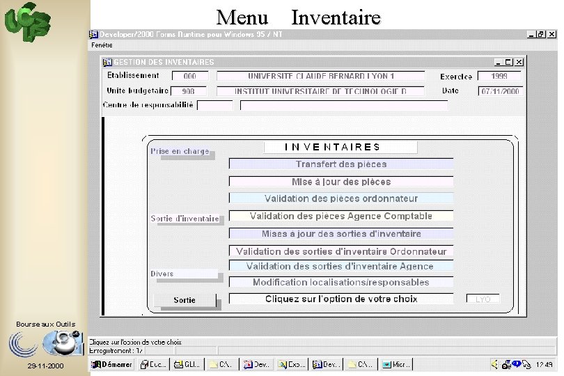 Menu Inventaire Bourse aux Outils 29 -11 -2000 