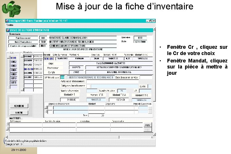 Mise à jour de la fiche d’inventaire • • Bourse aux Outils 29 -11