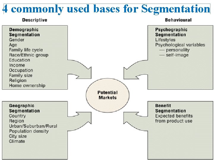 4 commonly used bases for Segmentation 