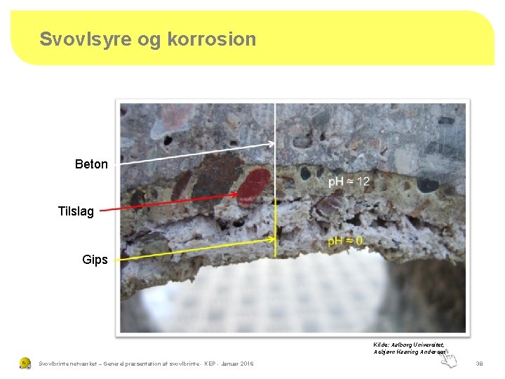 Svovlsyre og korrosion Beton Tilslag Gips Kilde: Aalborg Universitet, Asbjørn Haaning Andersen Svovlbrinte netværket