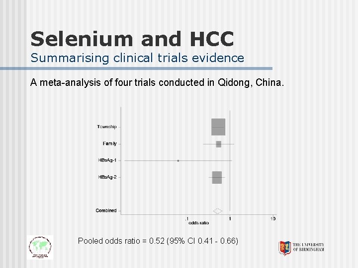 Selenium and HCC Summarising clinical trials evidence A meta-analysis of four trials conducted in