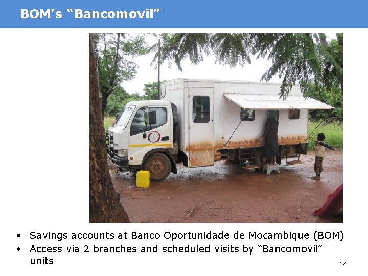 BOM’s “Bancomovil” • Savings accounts at Banco Oportunidade de Mocambique (BOM) • Access via