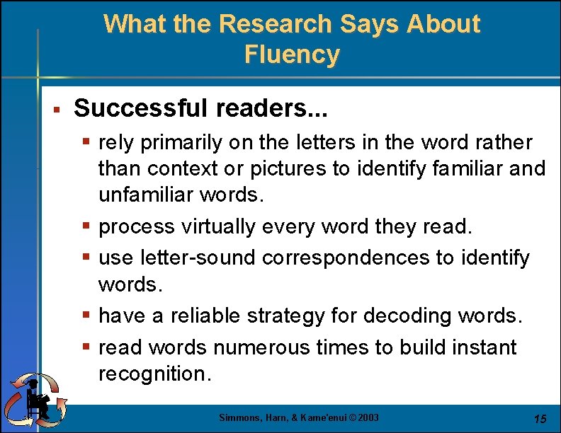 What the Research Says About Fluency § Successful readers. . . § rely primarily