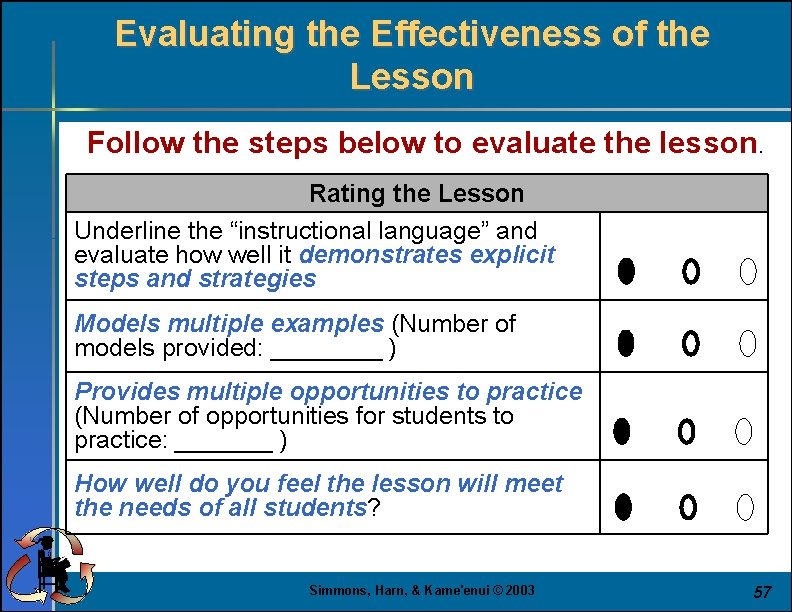 Evaluating the Effectiveness of the Lesson Follow the steps below to evaluate the lesson.