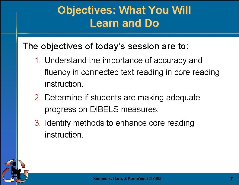 Objectives: What You Will Learn and Do The objectives of today’s session are to: