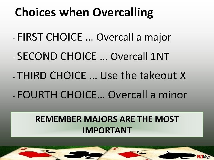 Choices when Overcalling • FIRST CHOICE … Overcall a major • SECOND CHOICE …