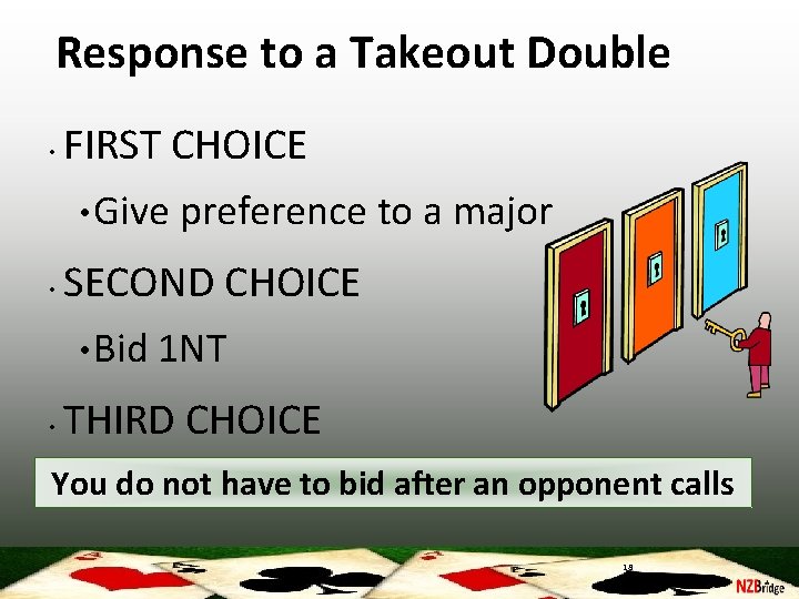 Response to a Takeout Double • FIRST CHOICE • Give preference to a major