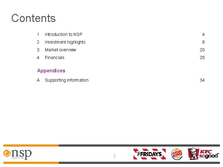 Contents 1 Introduction to NSP 4 2 Investment highlights 8 3 Market overview 20