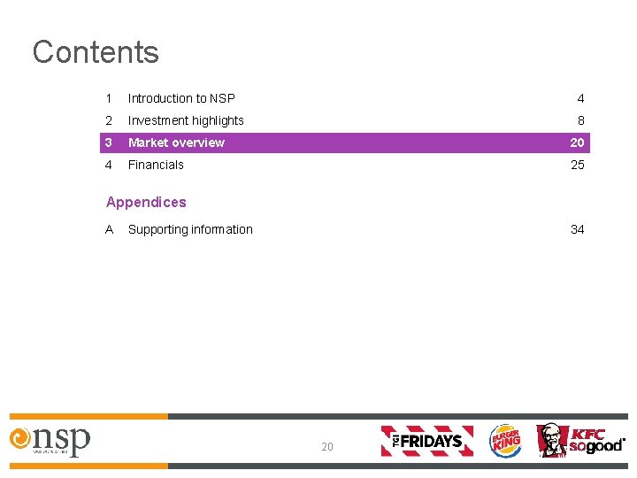 Contents 1 Introduction to NSP 4 2 Investment highlights 8 3 Market overview 20