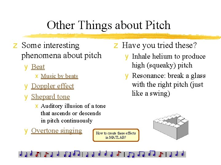 Other Things about Pitch z Some interesting phenomena about pitch y Beat x Music