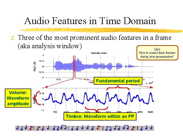 Audio Features in Time Domain z Three of the most prominent audio features in