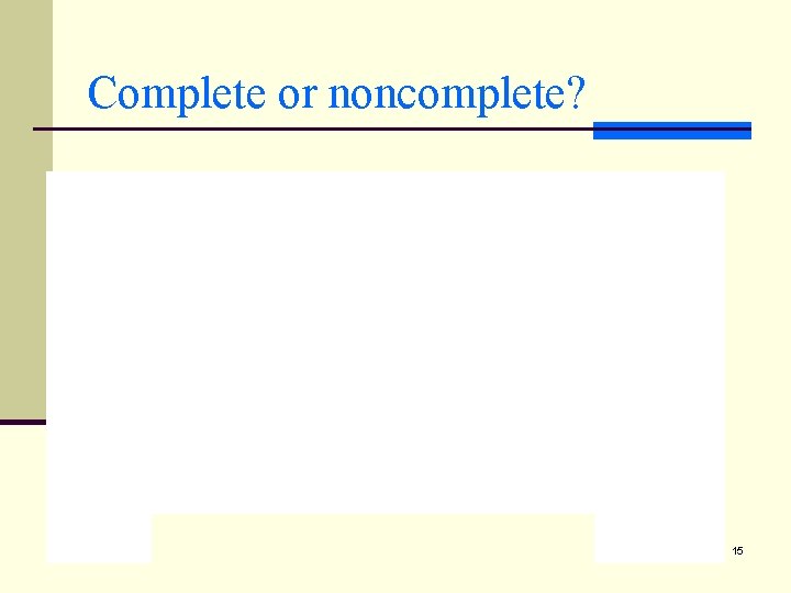 Complete or noncomplete? 15 