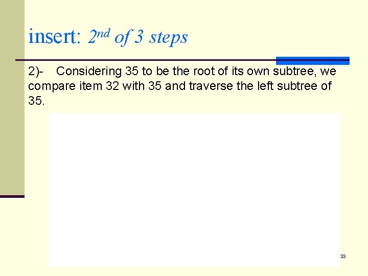 insert: 2 nd of 3 steps 2)- Considering 35 to be the root of