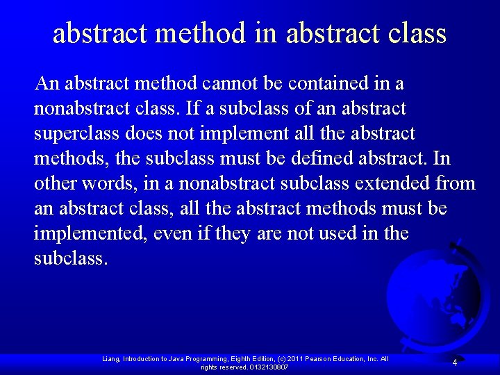 abstract method in abstract class An abstract method cannot be contained in a nonabstract