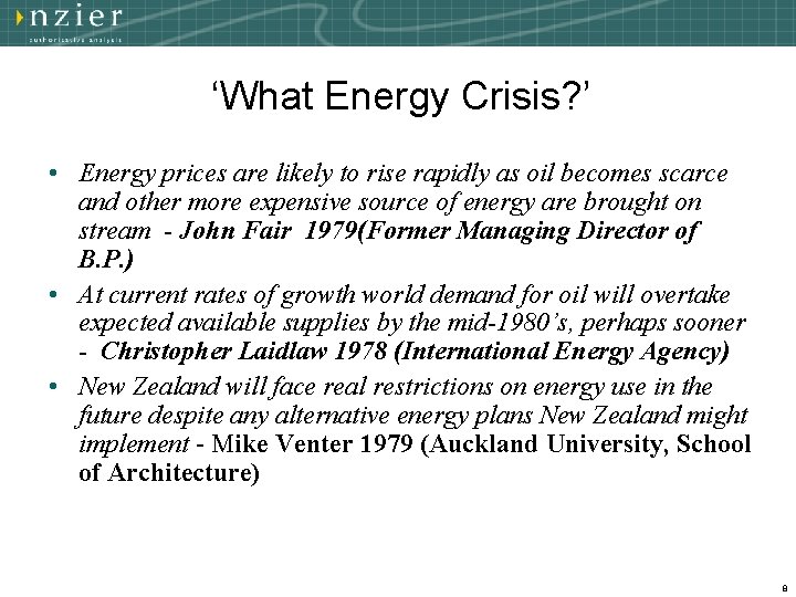 Lessons from Past Energy Crises Presentation by Brent