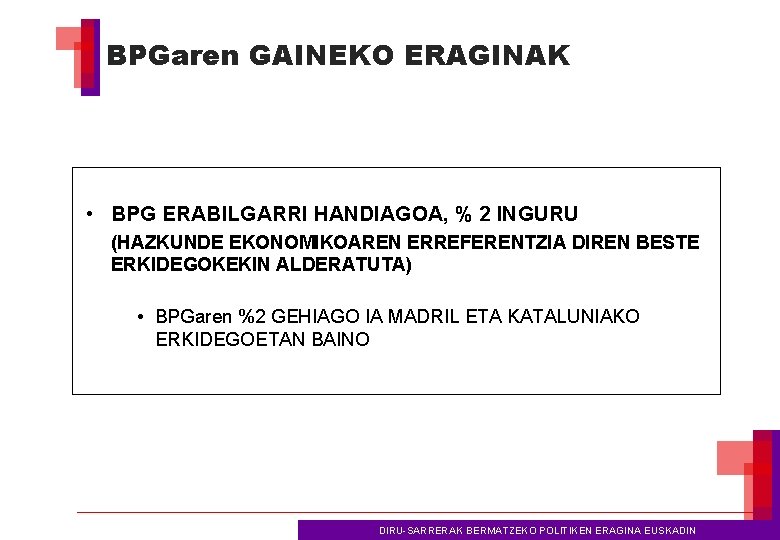 BPGaren GAINEKO ERAGINAK • BPG ERABILGARRI HANDIAGOA, % 2 INGURU (HAZKUNDE EKONOMIKOAREN ERREFERENTZIA DIREN