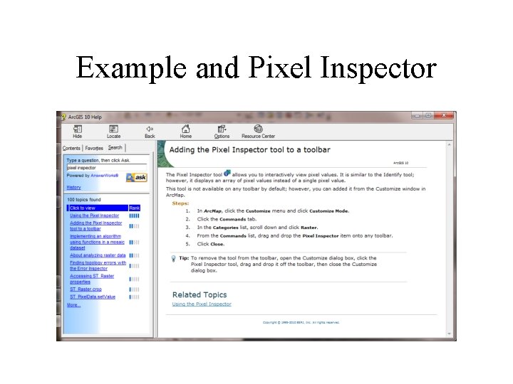 Example and Pixel Inspector 